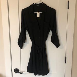 Black mid sleeve button up dress